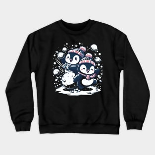 Cute Penguin Snowball Fight Crewneck Sweatshirt